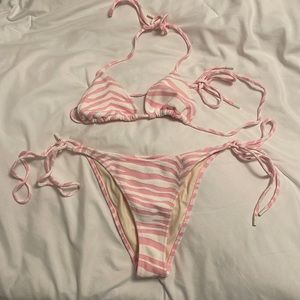 Pink and white zebra triangl bathing suit